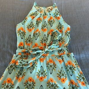 Women’s Aqua Floral Dress with Marigold Bloom Print